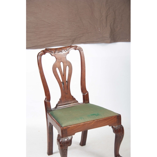 1298 - A GEORGE II MAHOGANY SINGLE SIDE CHAIR with shell carved top rail above a vase-shaped back splat wit... 