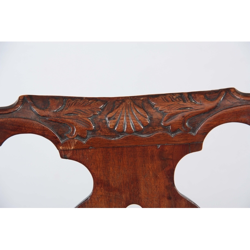 1298 - A GEORGE II MAHOGANY SINGLE SIDE CHAIR with shell carved top rail above a vase-shaped back splat wit... 