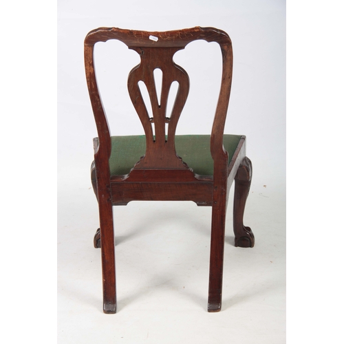 1298 - A GEORGE II MAHOGANY SINGLE SIDE CHAIR with shell carved top rail above a vase-shaped back splat wit... 