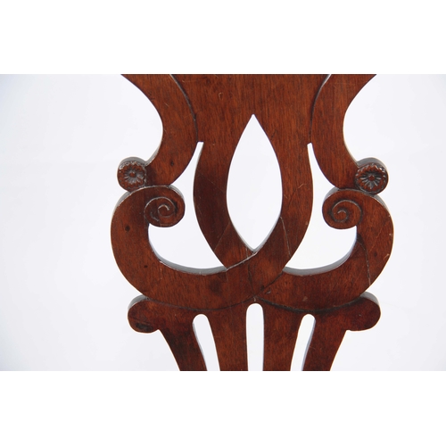 1299 - A GOOD GEORGE II MAHOGANY IRISH OPEN ARMCHAIR with shaped gadrooned top rail above a scrolled back s... 