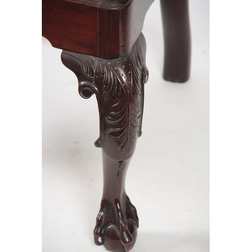 1299 - A GOOD GEORGE II MAHOGANY IRISH OPEN ARMCHAIR with shaped gadrooned top rail above a scrolled back s... 