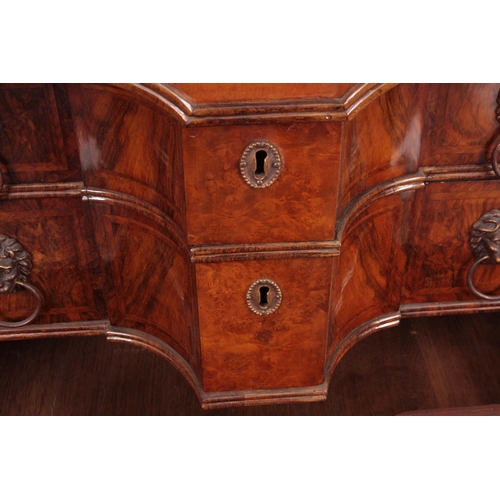 1311 - AN UNUSUAL LATE 17TH CENTURY TWO SECTIONAL BURR WALNUT BUREAU with double shaped kneehole to the fro... 