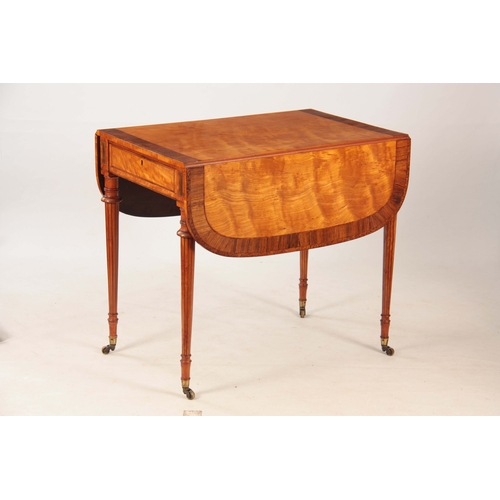 1322 - A GEORGE III SHERATON STYLE ROSEWOOD AND YEW-WOOD CROSS-BANDED SATINWOOD PEMBROKE TABLE with side le... 