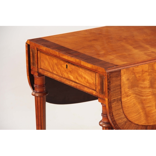 1322 - A GEORGE III SHERATON STYLE ROSEWOOD AND YEW-WOOD CROSS-BANDED SATINWOOD PEMBROKE TABLE with side le... 