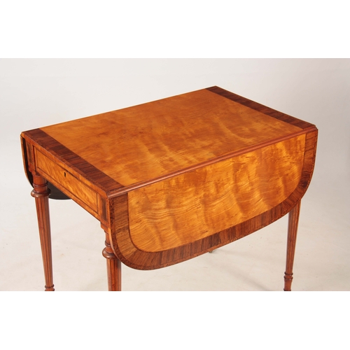 1322 - A GEORGE III SHERATON STYLE ROSEWOOD AND YEW-WOOD CROSS-BANDED SATINWOOD PEMBROKE TABLE with side le... 