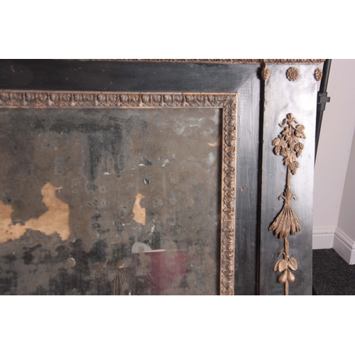 1326 - A 19TH CENTURY EBONISED AND ORMOLU MOUNTED OVERMANTEL MIRROR with bevelled mirror plate and fixed dr... 