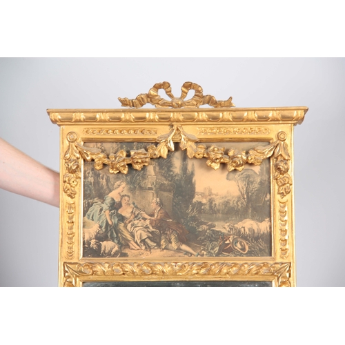 1327 - A 19TH CENTURY FRENCH GILT GESSO PIER MIRROR AND CONSOLE TABLE with a classical scene to the top sur... 