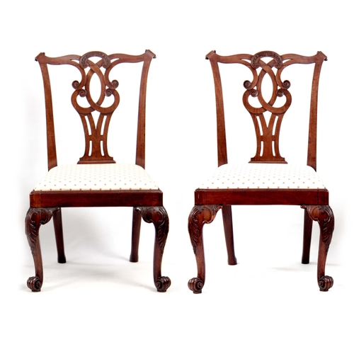 1333 - A FINE PAIR OF MID 18TH CENTURY AND TWO LATER MAHOGANY DINING CHAIRS IN THE MANNER OF THOMAS CHIPPEN... 