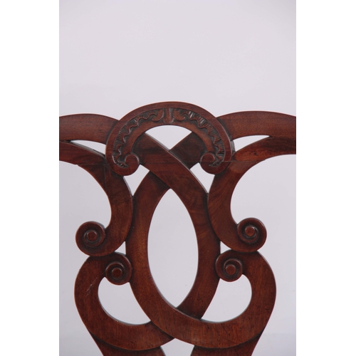 1333 - A FINE PAIR OF MID 18TH CENTURY AND TWO LATER MAHOGANY DINING CHAIRS IN THE MANNER OF THOMAS CHIPPEN... 