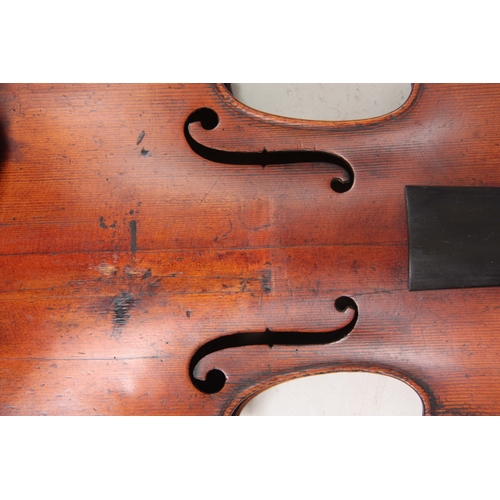 776 - 2 VIOLINS AND 4 VIOLIN BOWS IN A DOUBLE VIOLIN CASE including an Italian violin labelled Antonio Lec... 