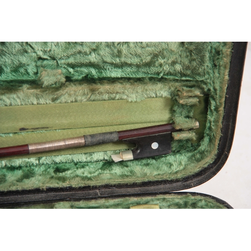 776 - 2 VIOLINS AND 4 VIOLIN BOWS IN A DOUBLE VIOLIN CASE including an Italian violin labelled Antonio Lec... 