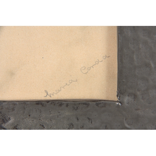 462 - AN ARTS AND CRAFTS BEATEN PEWTER PHOTOGRAPH FRAME set with a blue Ruskin style large oval ceramic me... 