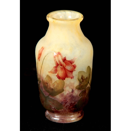 19 - AN EARLY 20TH CENTURY ACID ETCHED  SHOULDERED CAMEO GLASS VASE BY DAUM NANCY decorated with over ena... 