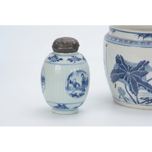 104 - A COLLECTION OF 18TH - 19TH CENTURY CHINESE BLUE AND WHITE PORCELAIN VASES the smaller with a later ... 