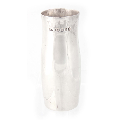 249 - A CONTEMPORARY SILVER WAISTED CYLINDRICAL VASE with inverted shoulder 13.5cm high, app. 7.3oz - J B ... 