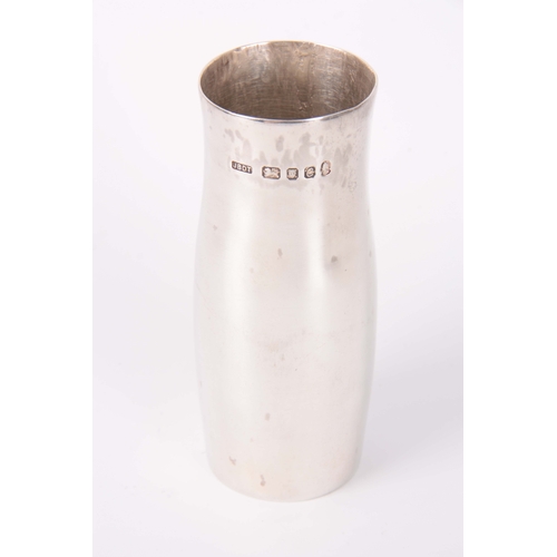 249 - A CONTEMPORARY SILVER WAISTED CYLINDRICAL VASE with inverted shoulder 13.5cm high, app. 7.3oz - J B ... 