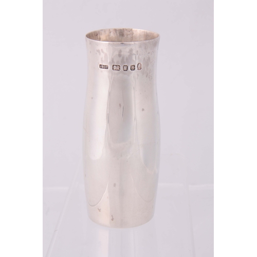 249 - A CONTEMPORARY SILVER WAISTED CYLINDRICAL VASE with inverted shoulder 13.5cm high, app. 7.3oz - J B ... 