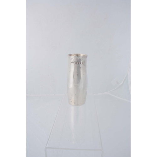 249 - A CONTEMPORARY SILVER WAISTED CYLINDRICAL VASE with inverted shoulder 13.5cm high, app. 7.3oz - J B ... 