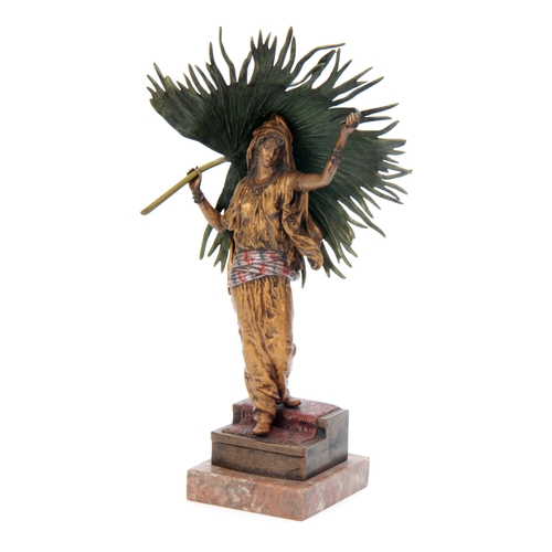 409 - FRANZE BERGMAN AN EARLY 20TH CENTURY AUSTRIAN COLD PAINTED BRONZE SCULPTURE modelled as a young Arab... 