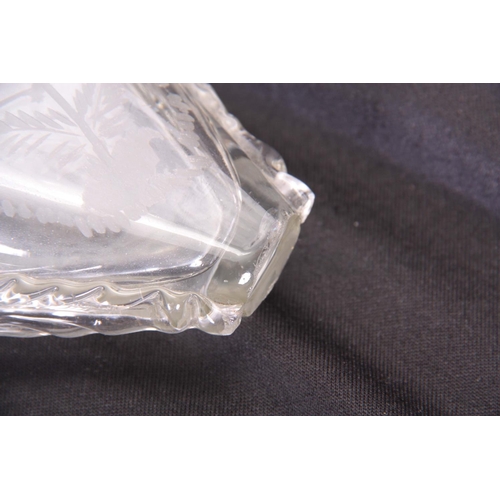 3 - A 19TH CENTURY BOHEMIAN DOUBLE SIDED CLEAR GLASS GIMMEL FLASK of flattened tapering shouldered form ... 