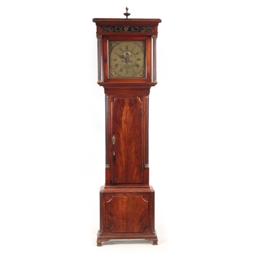 653 - STEPHENSON, CONGLETON  A GEORGE III FIGURED MAHOGANY LONGCASE CLOCK having a moulded pediment and gl... 