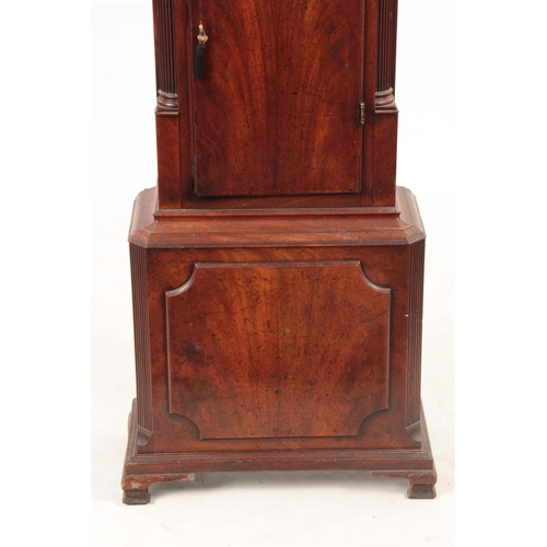 653 - STEPHENSON, CONGLETON  A GEORGE III FIGURED MAHOGANY LONGCASE CLOCK having a moulded pediment and gl... 