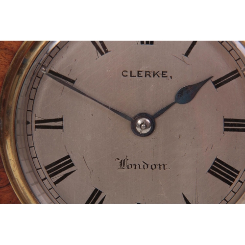 686 - CLERKE, LONDON   A SMALL 19TH CENTURY BURR WALNUT CARRIAGE STYLE FUSEE MANTEL CLOCK WITH ALARM the c... 