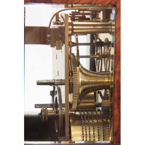686 - CLERKE, LONDON   A SMALL 19TH CENTURY BURR WALNUT CARRIAGE STYLE FUSEE MANTEL CLOCK WITH ALARM the c... 