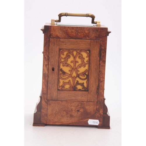 686 - CLERKE, LONDON   A SMALL 19TH CENTURY BURR WALNUT CARRIAGE STYLE FUSEE MANTEL CLOCK WITH ALARM the c... 