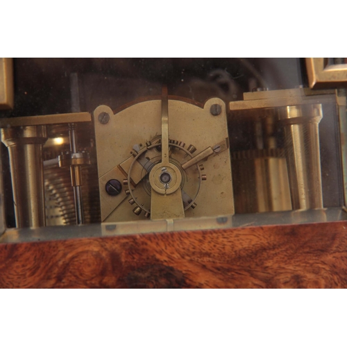 686 - CLERKE, LONDON   A SMALL 19TH CENTURY BURR WALNUT CARRIAGE STYLE FUSEE MANTEL CLOCK WITH ALARM the c... 