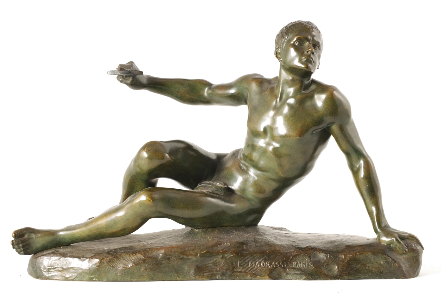 LUCA MADRASSI 1848-1919. A LATE 19TH CENTURY ITALIAN PATINATED BRONZE  SCULPTURE modelled as The Fall