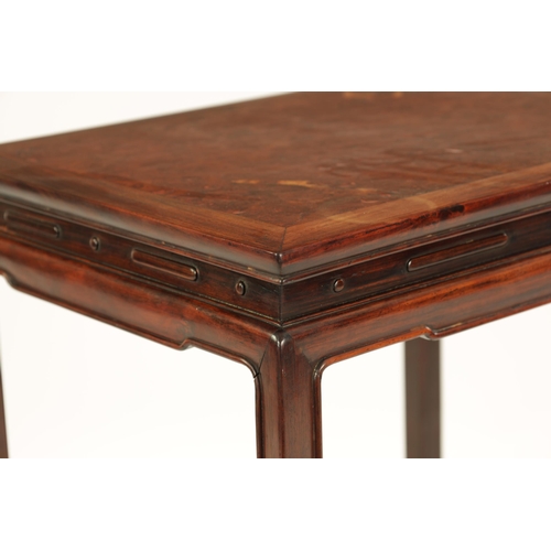 101 - A 20TH CENTURY CHINESE HARDWOOD OCCASIONAL TABLE with burr wood panelled top above a shaped base wit... 