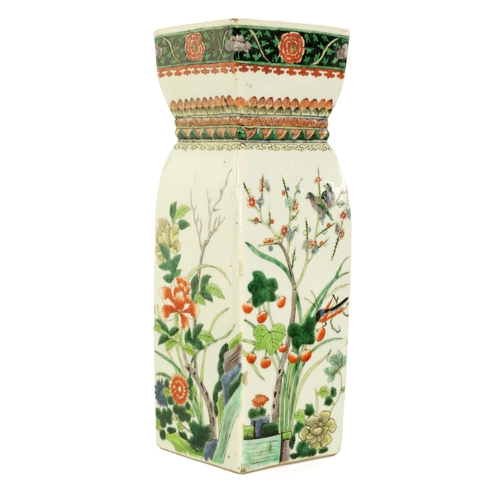 105 - A CHINESE KANGXI PERIOD FAMILLE VERTE SHAPED SQUARE VASE decorated with birds and flowering branchwo... 