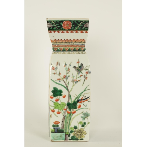 105 - A CHINESE KANGXI PERIOD FAMILLE VERTE SHAPED SQUARE VASE decorated with birds and flowering branchwo... 