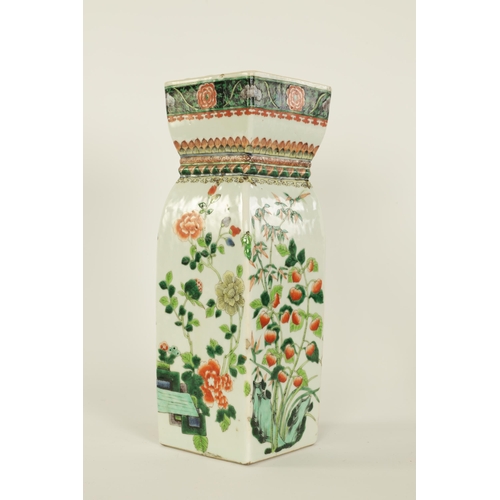 105 - A CHINESE KANGXI PERIOD FAMILLE VERTE SHAPED SQUARE VASE decorated with birds and flowering branchwo... 