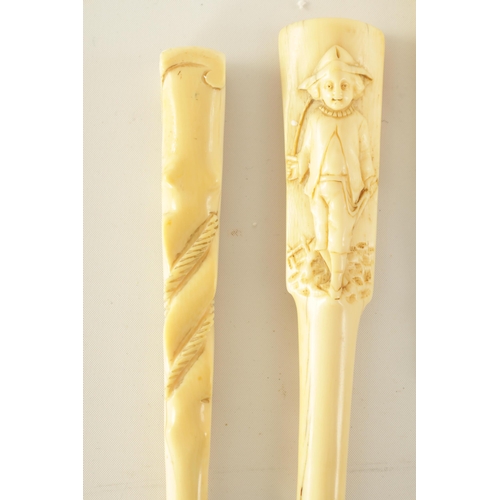 107 - A COLLECTION OF TEN 19TH CENTURY CARVED IVORY PARASOL HANDLES (34cm and smaller)