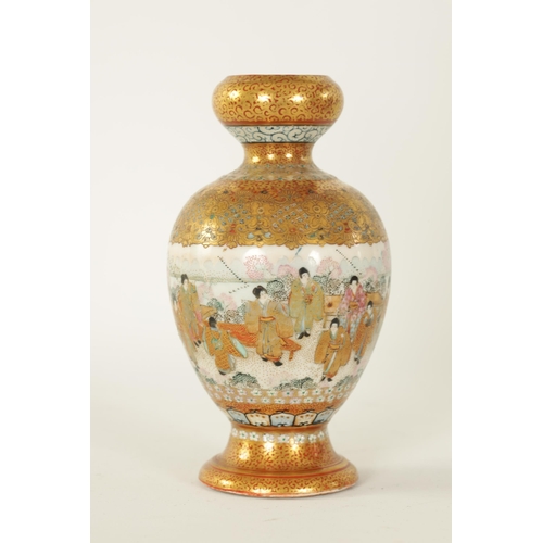 108 - A FINE JAPANESE MEIJI PERIOD BULBOUS SATSUMA VASE decorated with figural garden scenes and pink blos... 