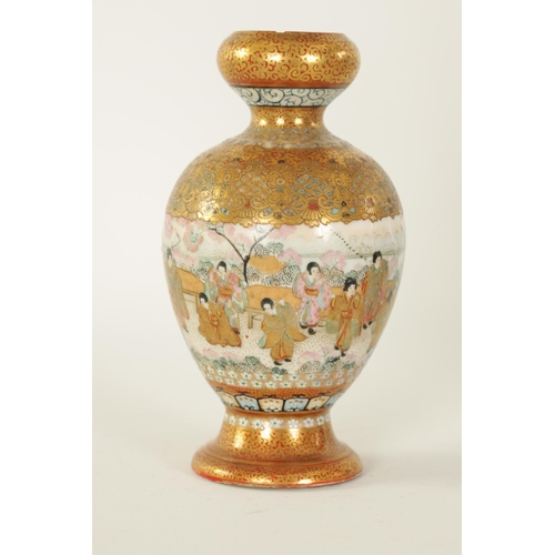 108 - A FINE JAPANESE MEIJI PERIOD BULBOUS SATSUMA VASE decorated with figural garden scenes and pink blos... 