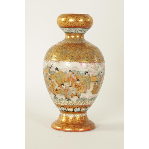 108 - A FINE JAPANESE MEIJI PERIOD BULBOUS SATSUMA VASE decorated with figural garden scenes and pink blos... 