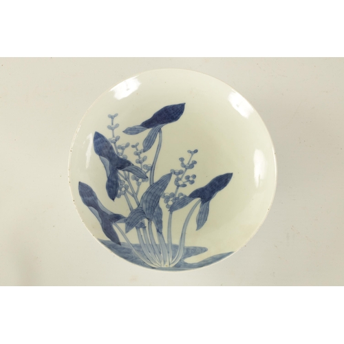 112 - A JAPANESE EDO PERIOD BLUE AND WHITE PORCELAIN DISH with lily spray decoration (20.5cm diameter )