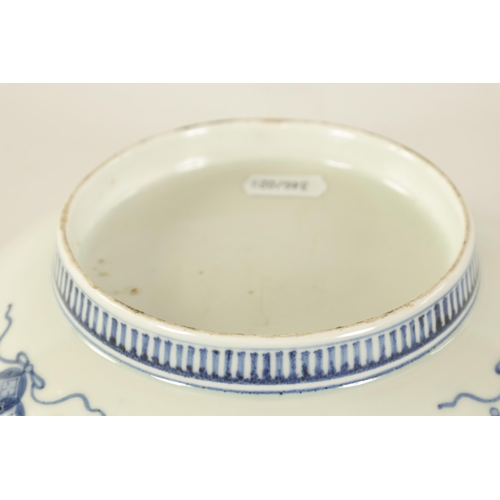 112 - A JAPANESE EDO PERIOD BLUE AND WHITE PORCELAIN DISH with lily spray decoration (20.5cm diameter )