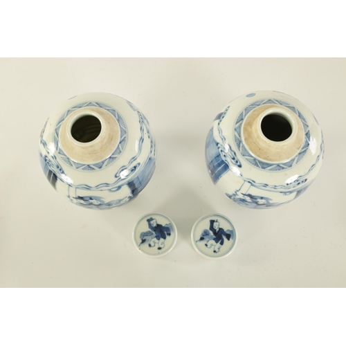 115 - A PAIR OF 19TH CENTURY CHINESE BLUE AND WHITE OVOID GINGER JARS AND COVERS with continuous fenced ga... 