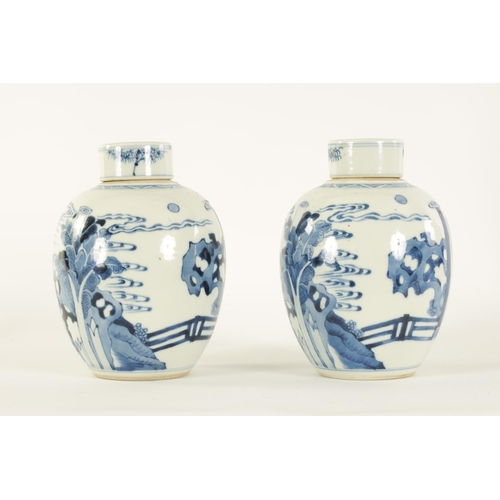 115 - A PAIR OF 19TH CENTURY CHINESE BLUE AND WHITE OVOID GINGER JARS AND COVERS with continuous fenced ga... 