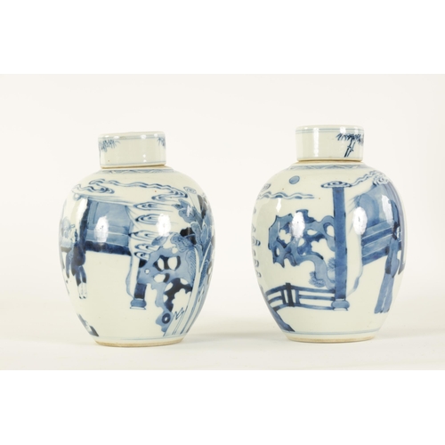 115 - A PAIR OF 19TH CENTURY CHINESE BLUE AND WHITE OVOID GINGER JARS AND COVERS with continuous fenced ga... 