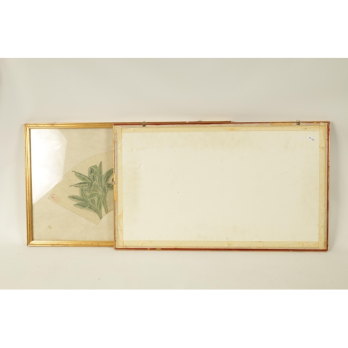 119 - A PAIR OF 19TH CENTURY CHINESE EROTIC FAN-SHAPED WATERCOLOURS - signed, in glazed gilt frames. (41cm... 