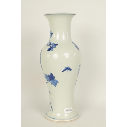 126 - AN 18TH/19TH CENTURY CHINESE BLUE AND WHITE VASE of slender baluster form decorated with birds among... 