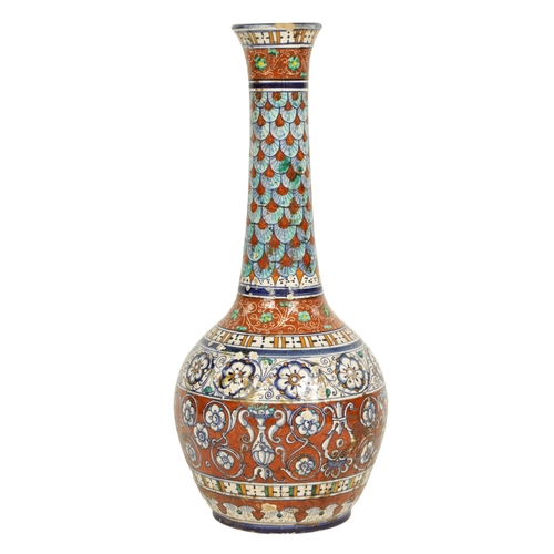 127 - AN 18TH/19TH CENTURY EASTERN/PERSIAN GLAZED POTTERY VASE of ovoid form with long neck decorated vari... 