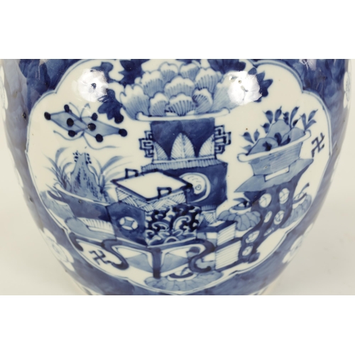 132 - AN EARLY 19TH CENTURY CHINESE LARGE BLUE AND WHITE GINGER JAR AND COVER with prunus blossom decorati... 