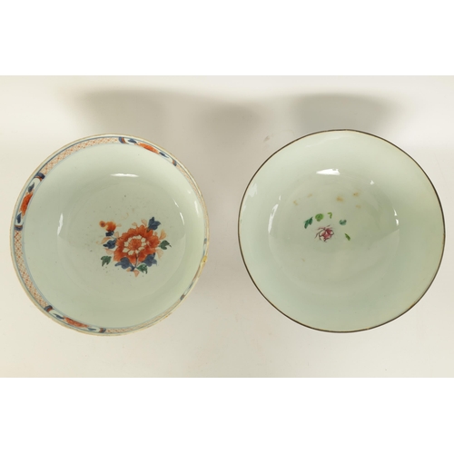 136 - TWO 18TH CENTURY CHINESE FAMILLE ROSE PORCELAIN BOWLS decorated with colourful chrysanthemum and oth... 