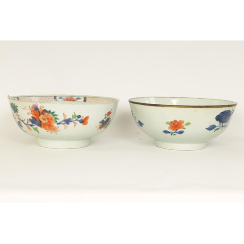 136 - TWO 18TH CENTURY CHINESE FAMILLE ROSE PORCELAIN BOWLS decorated with colourful chrysanthemum and oth... 